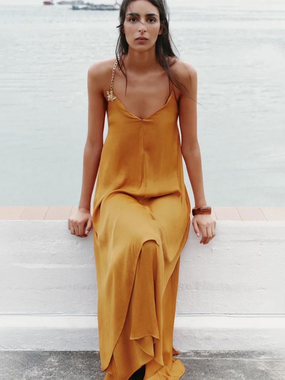 ZARA NWT Sunflower Orange Midi Dress - Picture 4 of 9